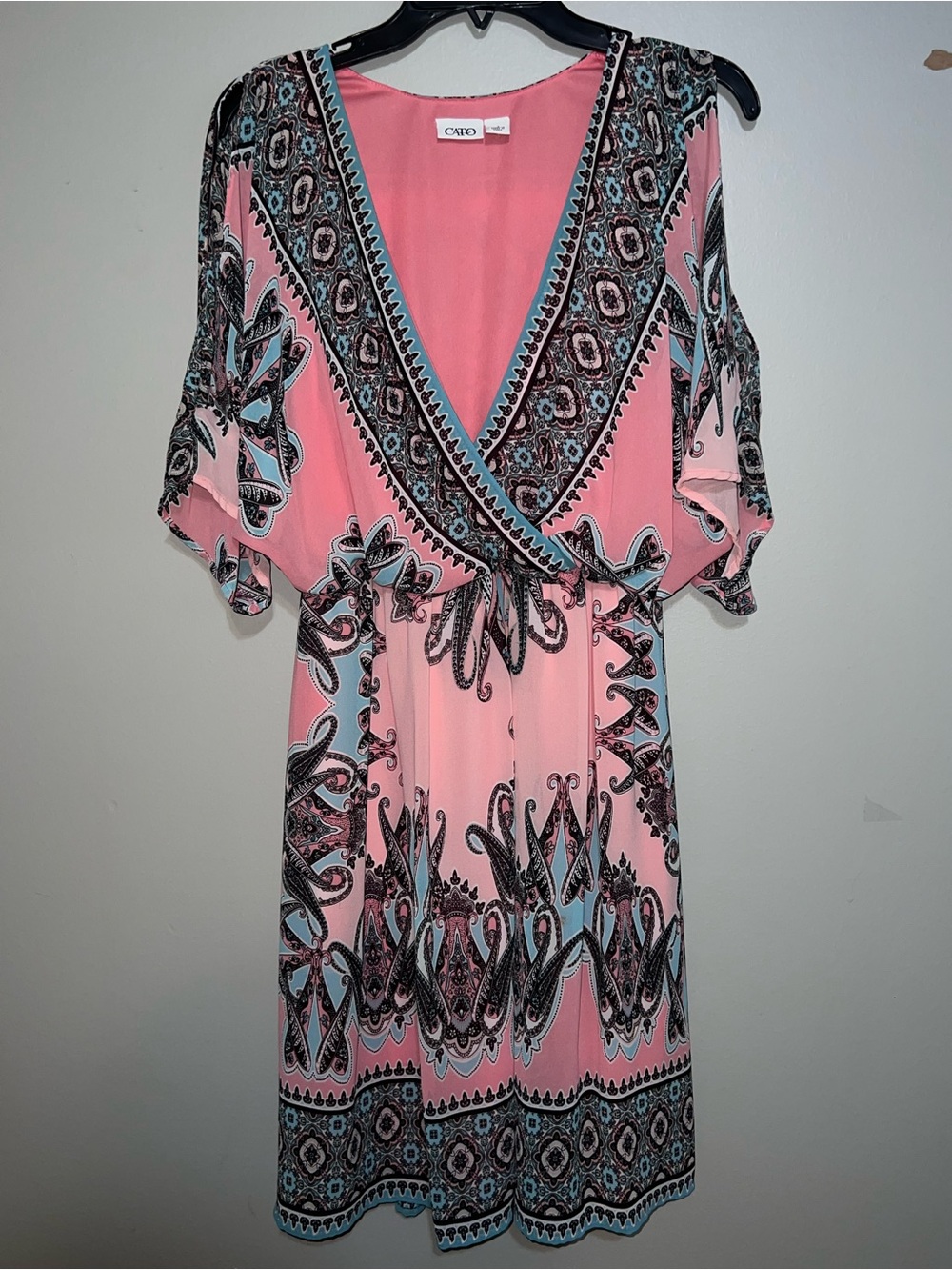 Cato Coral Pink Dress with Teal Paisley Trim